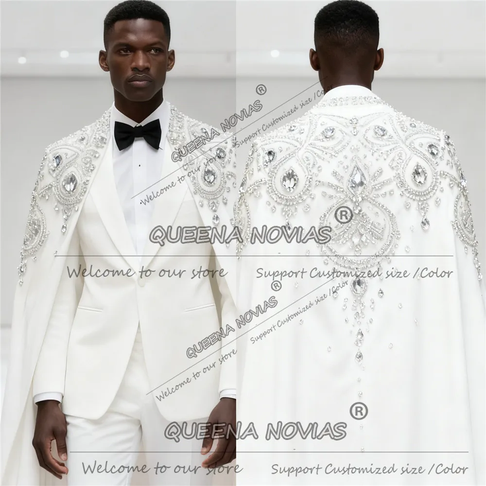 

Изысканный мужской костюм, однобортный пиджак для выпускного вечера с накидкой из ромбовидных бисера, длинные свадебные смокинги для жениха по индивидуальному заказу, облегающие наряды