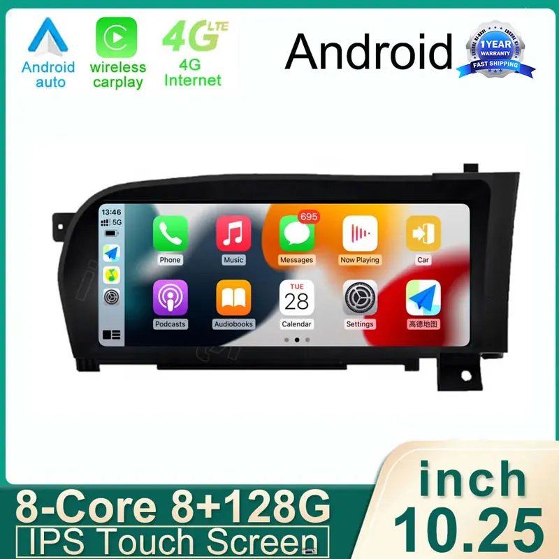 รถอุปกรณ์เสริม CarPlay จอภาพ Speacker วิทยุเครื่องเล่นมัลติมีเดีย Android 14 หน้าจอสําหรับ Benz S W221 W216 2005-2013 RHD