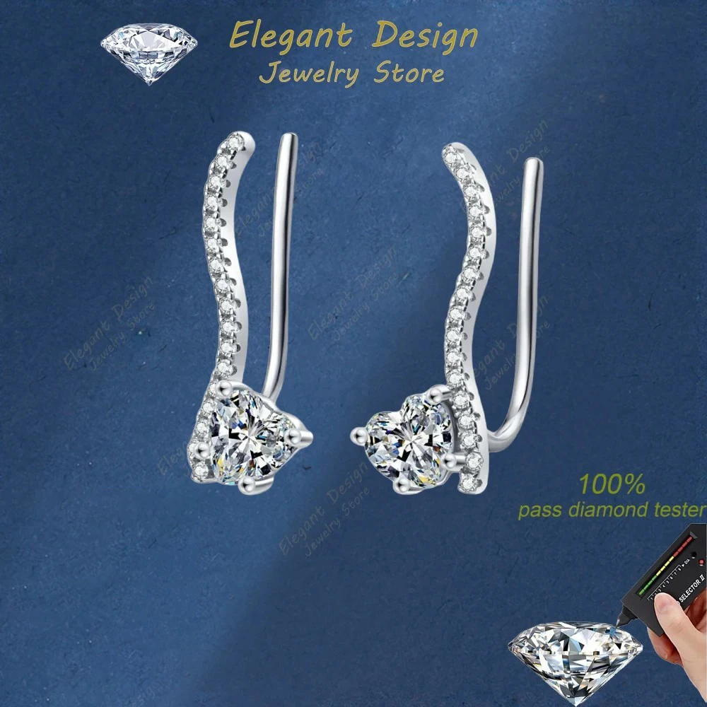 

Women Line Earrings PT950 Platinum Girl Wedding Clip Earring Fashion 1CT Moissanite Diamond Birthday Gift Daughter Fine Jewelry