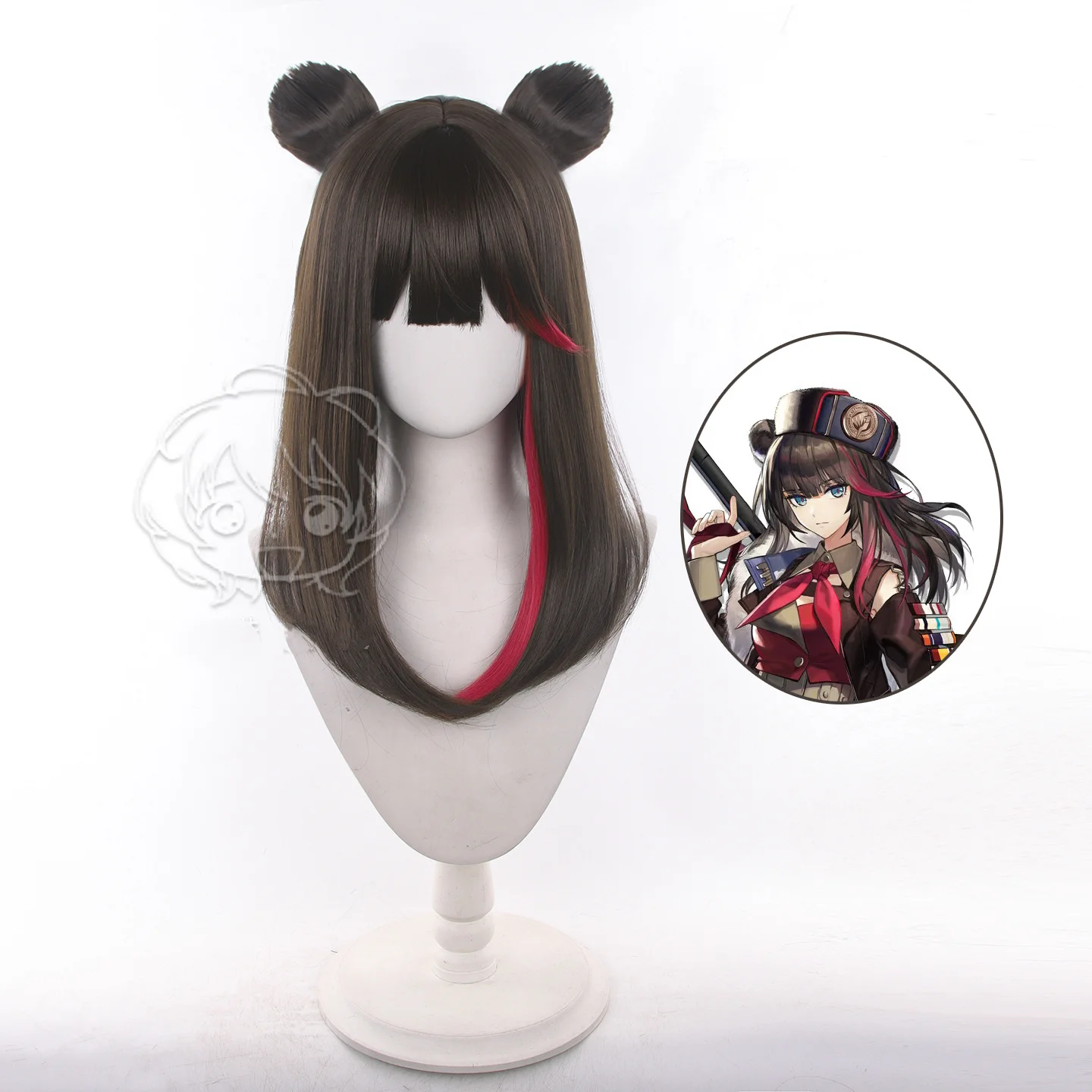 Arknights Zima Cosplay Wig Women Anime Brown Synthetic Hair Medium Length Wig with Bear Ears Halloween Costume Party Accessories