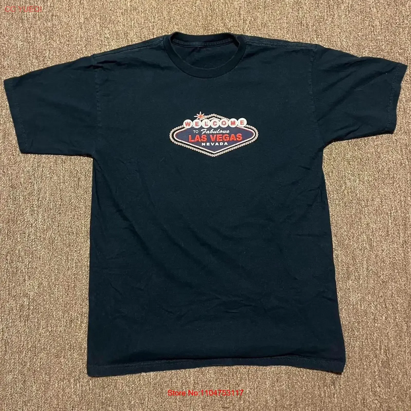 Navy and Red Medium vintage Las Vegas T shirt vintage Washed Stylish Casual graphic Versatile fashion Breathable Stretched
