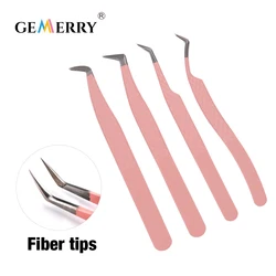 Gemerry New Stainless Steel Fiber Tweezers Eyelash Extension Suppliers Pink Lash Tweezers High Precision Anti-static Tweezers