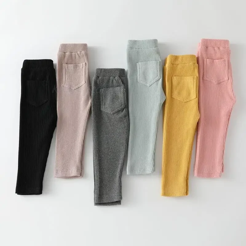 

Ribbed Leggings Solid 6 Color Pants Boys Girls Cotton Kids Trouser Sweatpant Casual Sport Pant Children From 2 To 7 Years Child