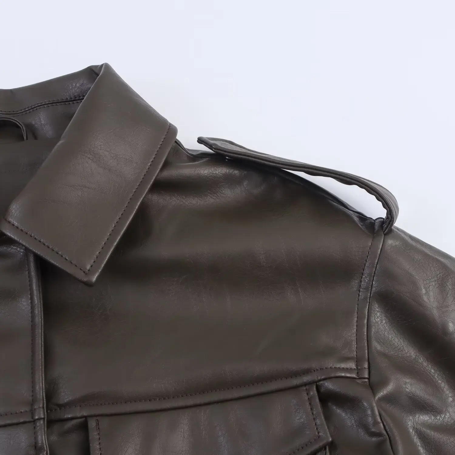 Chaquetas de cuero informales holgadas para mujer, abrigo con cinturón y bolsillo con cuello vuelto para mujer, prendas de vestir elegantes para otoño e invierno, ropa de calle