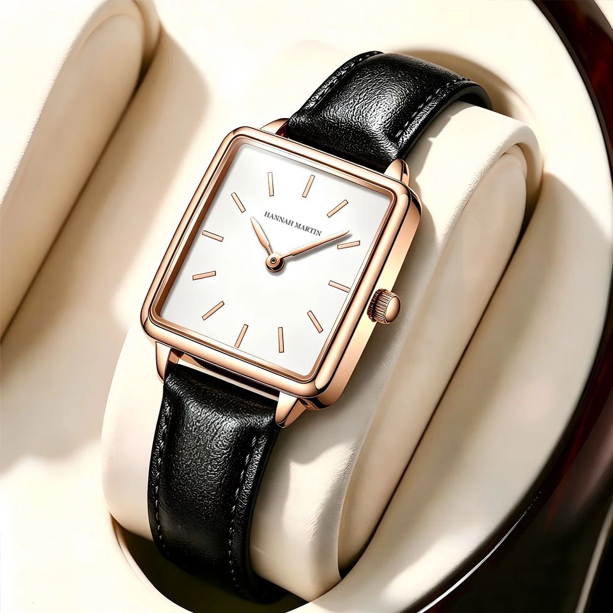 HANNAH MARTIN Brand Women Watch Original Japanese Movement Top Clock Fashion Square Simple Leather Waterproof Quartz Women Watch