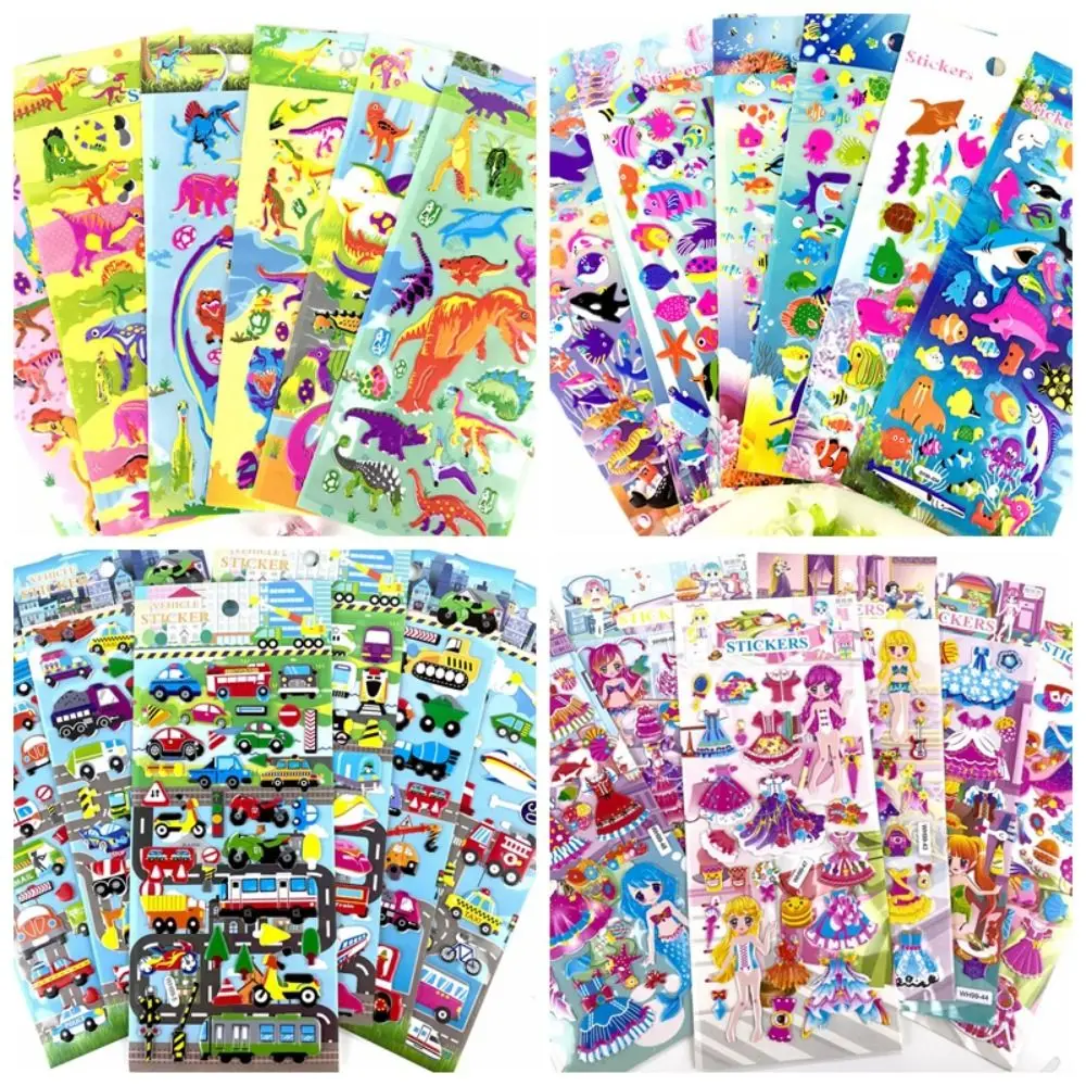 5 Sheets 3D Bubble Sticker Car Truck Plane Traffic Waterproof Cartoon Anime Stickers For Girl Boy Kids