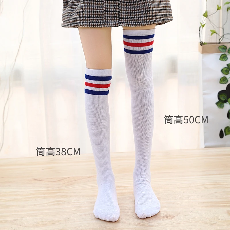 Summer boys girls kids mesh anti-mosquito student long socks baby child stripe over Knee High Socks for infant Football stocking