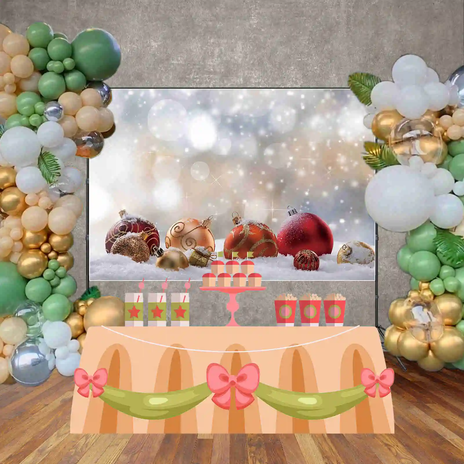 MOON.QG 크리스마스 날 배경 사진, 눈송이 Baubles 벨 포토존 배경, 어린이 사진 스튜디오 포토존 용품