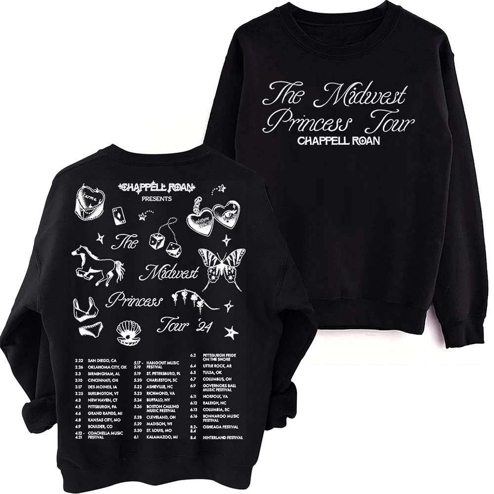 

Chappell Roan Midwest Princess Tour 2024 Sweatshirt Harajuku Round Neck Long Sleeve Oversized Fans Gift Tops