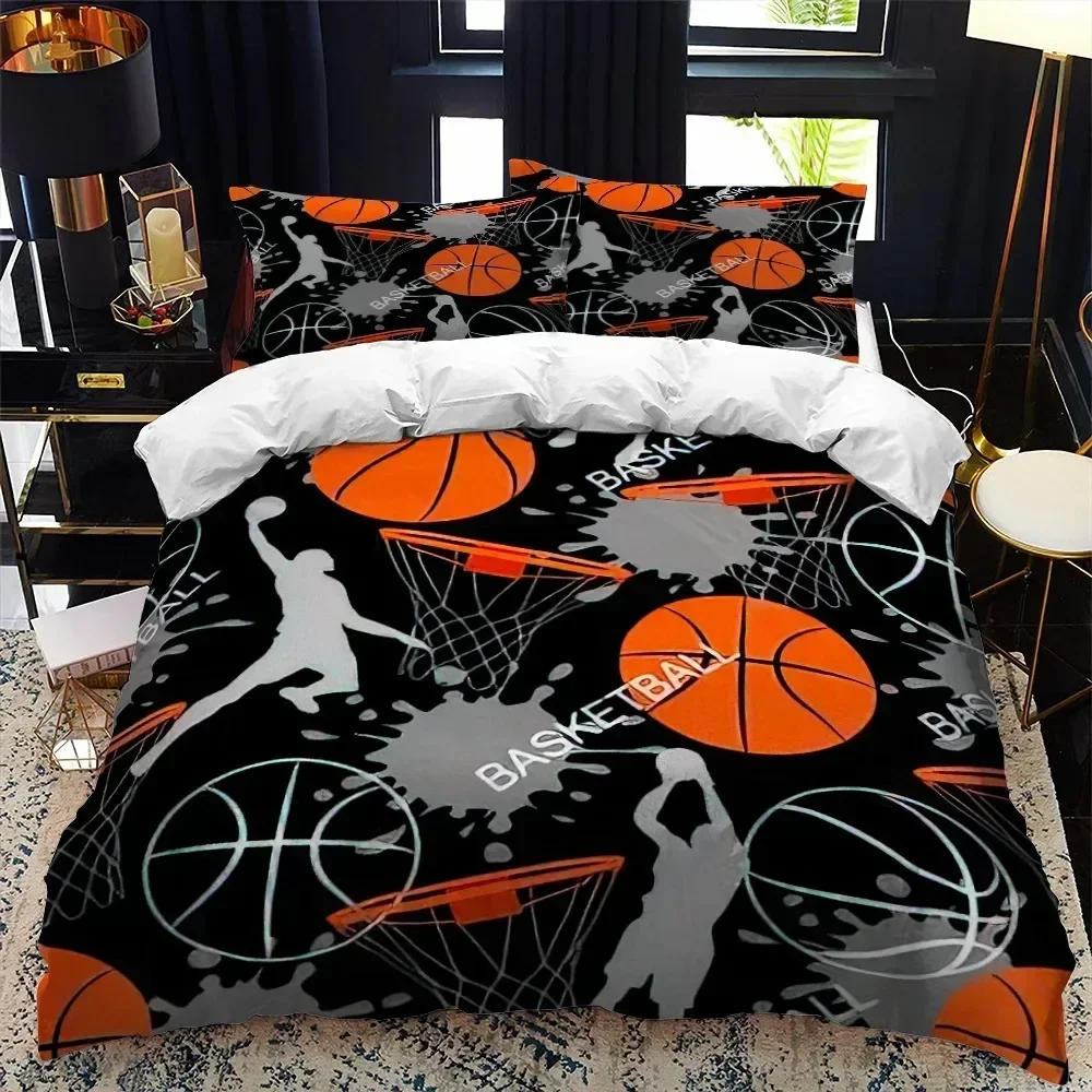 3D Print Basketball Duvet Cover Set King Queen Size Cool Sport Theme For Kids Children Teens Ball Gaming Polyester Bedding Set