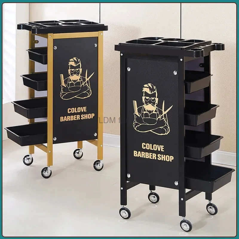 Vintage Iron Trolley Hair Salon Auxiliary Cart Multi-layer Partition Rolling Cart Mobile Pulley Rust-proof Barber Shop Trolley