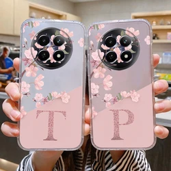 For Redmi 14C 15 15C 4G Note 14 15 Pro Poco C75 Phone Case Cover Letter Pink Flowers Clear Soft TPU Fundas Bumper Transparent
