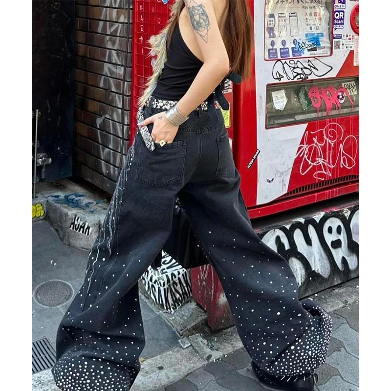 Women Black Goth Y2k Emo Jeans Harajuku Vintage Baggy Denim