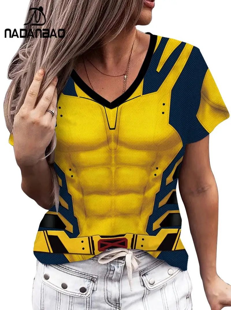 Nadanbao-Wolverine تأثيري تي شيرت للنساء ، طباعة deadpoo ، قمصان بأكمام قصيرة ، ملابس V-Neck ، قمم حزب الكرنفال ، جديد