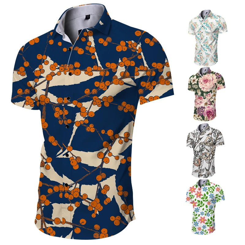 Hawaiian 3D Flower Print Tops Men's Summer Hawaii Casual Shirts Beach Holiday Party Female Clothing Harajuku Blouse Lapel 4XL