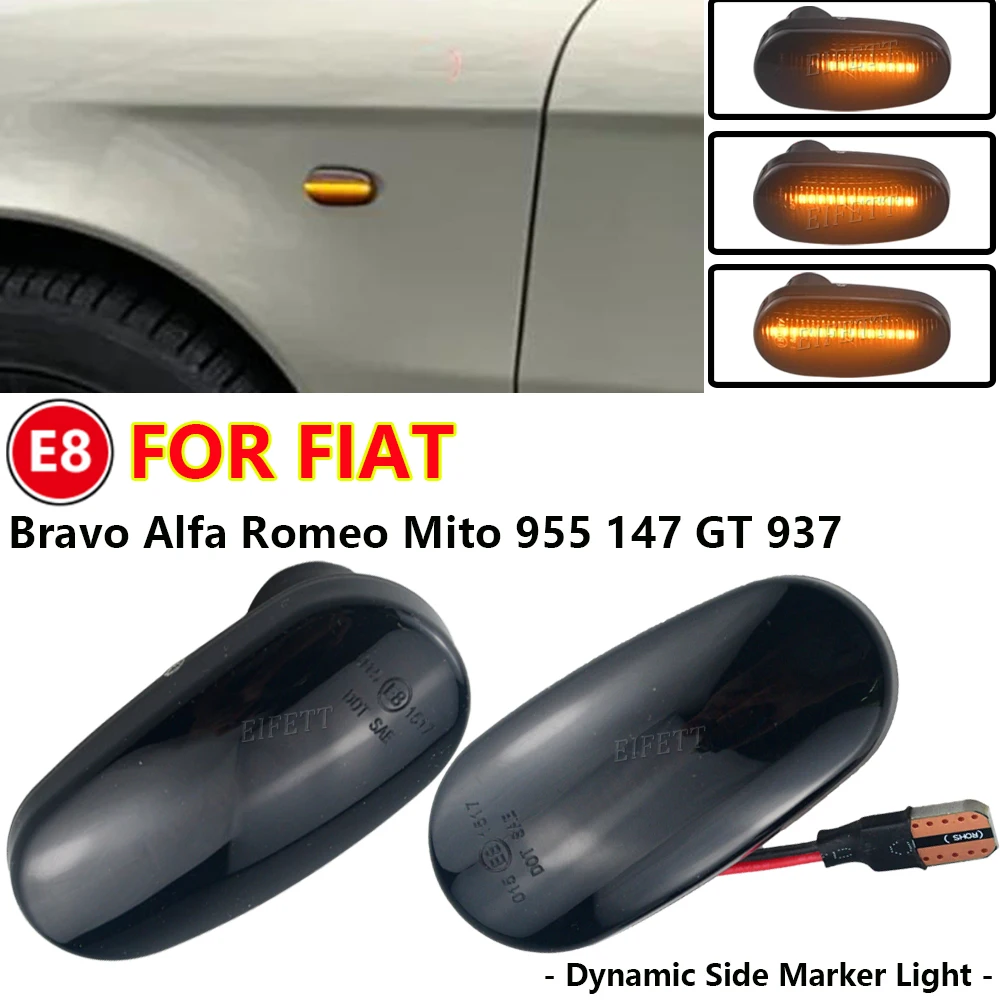 2Pcs For Alfa Romeo Mito 955 147 GT 937 For Fiat Bravo II Dynamic LED Side Marker Light Arrow Turn Signal Blinker Lamp