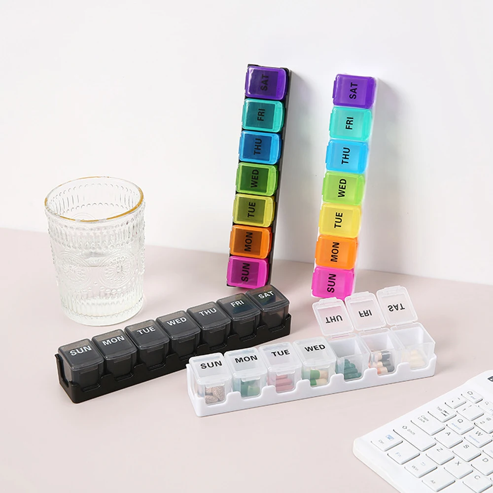 7 Day Weekly Pill Organizer Box, Easy Open Large Capacity Daily Vitamin Container with Clear Lid for Supplements