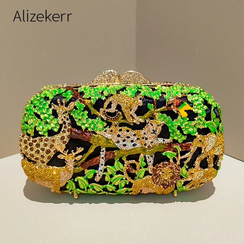 

Alizekerr Animal Diamond Evening Bags Women Gorgeous Sparkling Rhinestone Metallic Clutch Purses Ladies Unique Handbags Party
