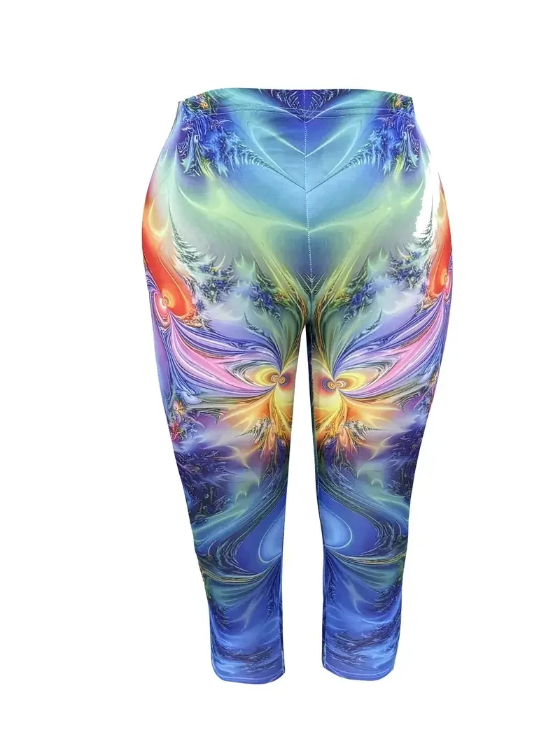 Abstract art printed casual pants for women elastic elastic waist tight leggings capri pants for women