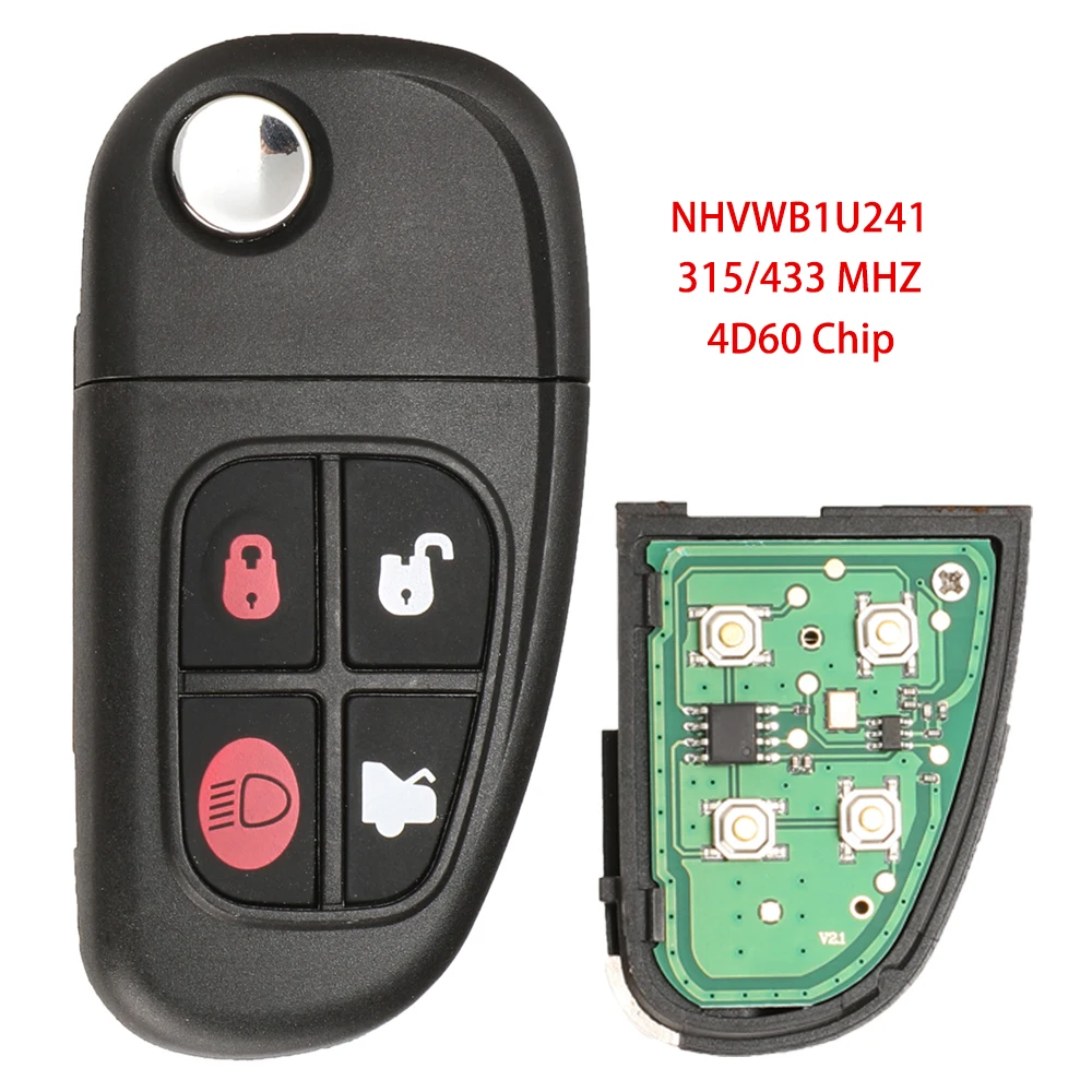 

Jingyuqin New 4 Buttons Remote Control Flip Car Key 315/433MHZ 4D60 Chip For Jaguar X-Type S-Type 1999-2009 XJ XJR 2002-2008