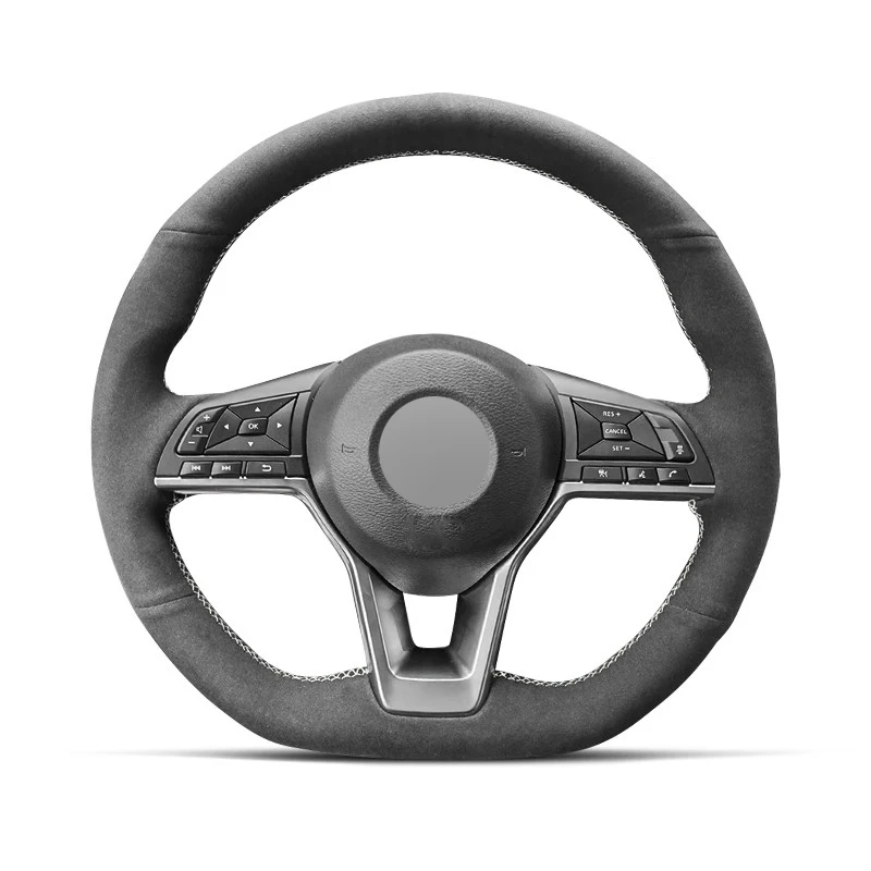 Genuine Leather White Thread Steering Wheel Cover for Alcantera Car Accessories for Nissan Kicks Rogue Sentra Altima Qashqal