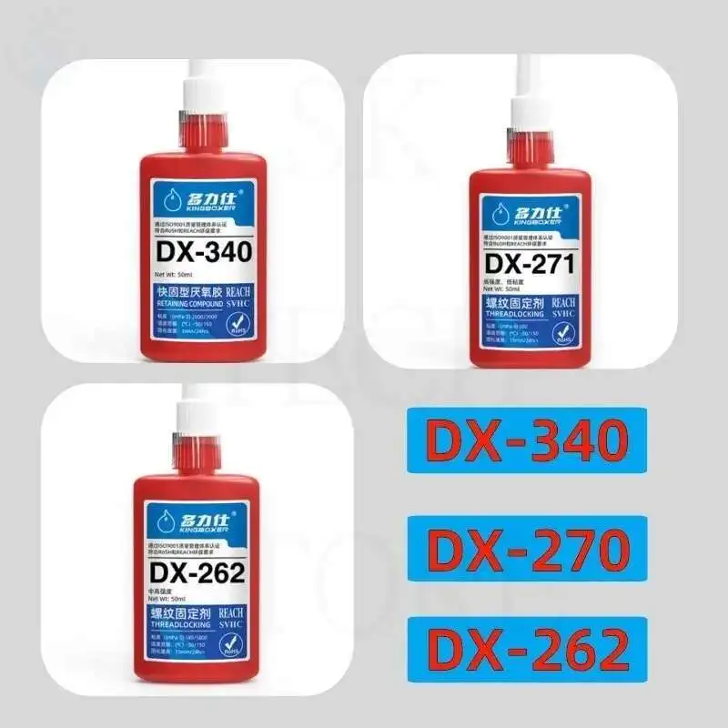 262 270 340 rosso/giallo Frenafiletti Agente di bloccaggio della vite di asciugatura Fluido di bloccaggio del filo Forte adesivo di fissaggio del filo antiscivolo 50ml