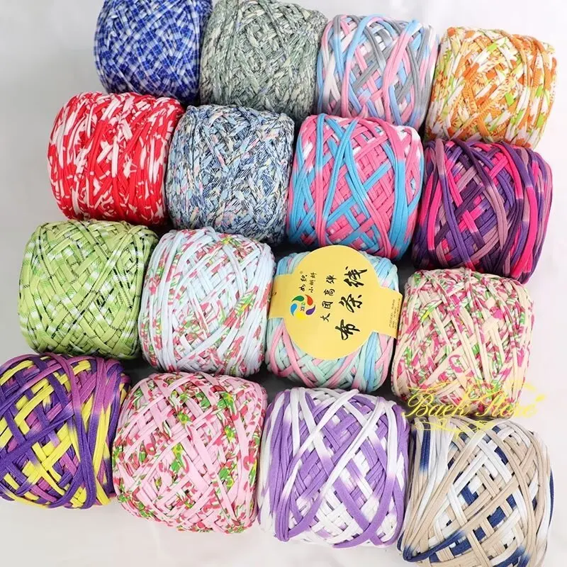 Fancy Fabric Strip Thread Plain Colour Printed Fabric Yarn Soft Elastic Slipper Doll Knitting DIY Hand-knitted Crochet Material