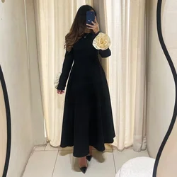 Customized Pastrol Jersey Pleat Flower A-line O-Neck Midi Dresses Evening Dresses Unisex Chinese Style Formal Casual Simple Retr