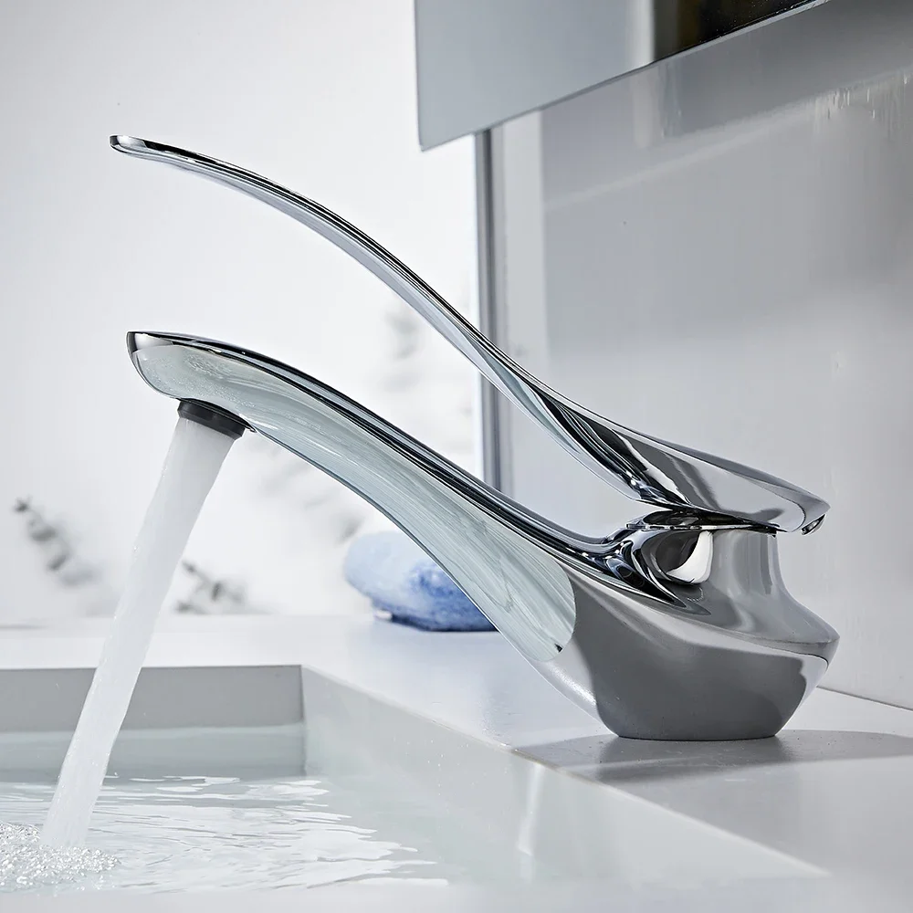 BAKALA Basin Faucet Chrome Single Handle Deck Mounted Sink Taps Cold and Hot Mixer for Bathroom Crane Faucet
