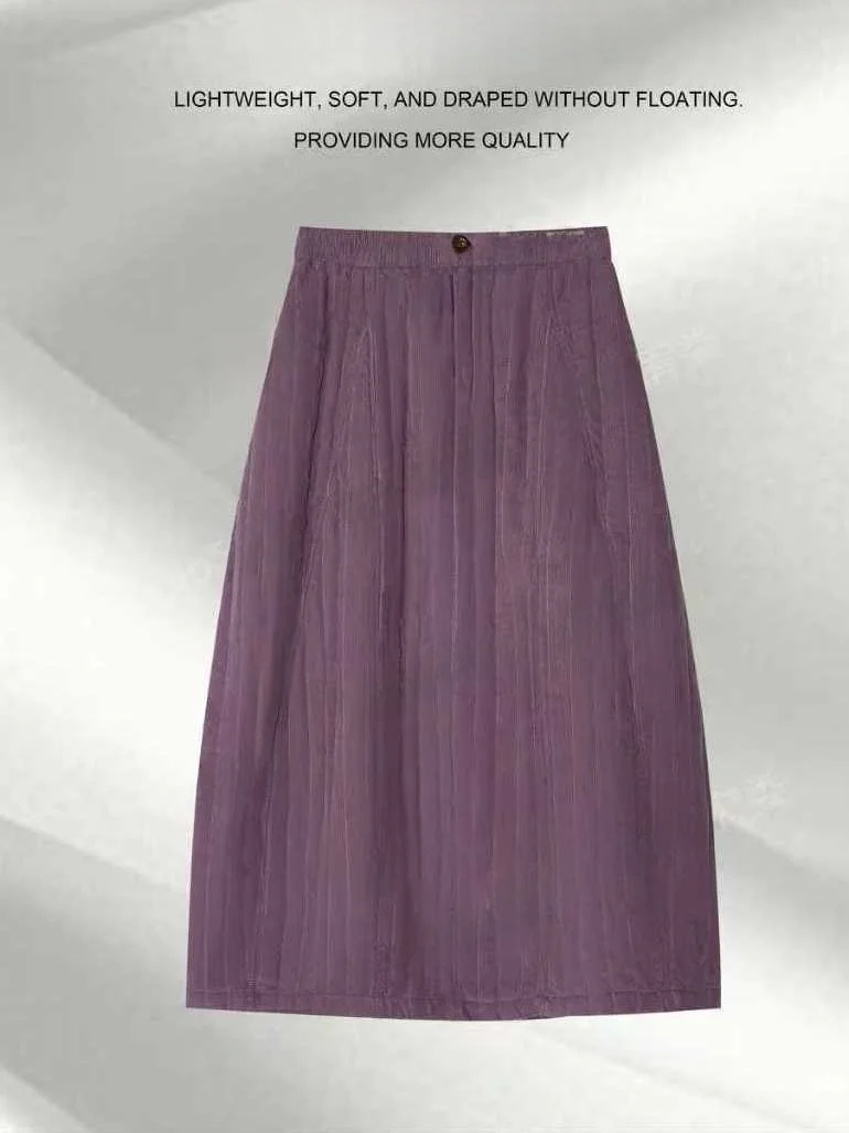 

Юбка Yolo Purple Rose из 100% хлопка, винтажная, свободного кроя, средней длины, с тонким рубчиком, А-силуэт, с высокой талией на резинке