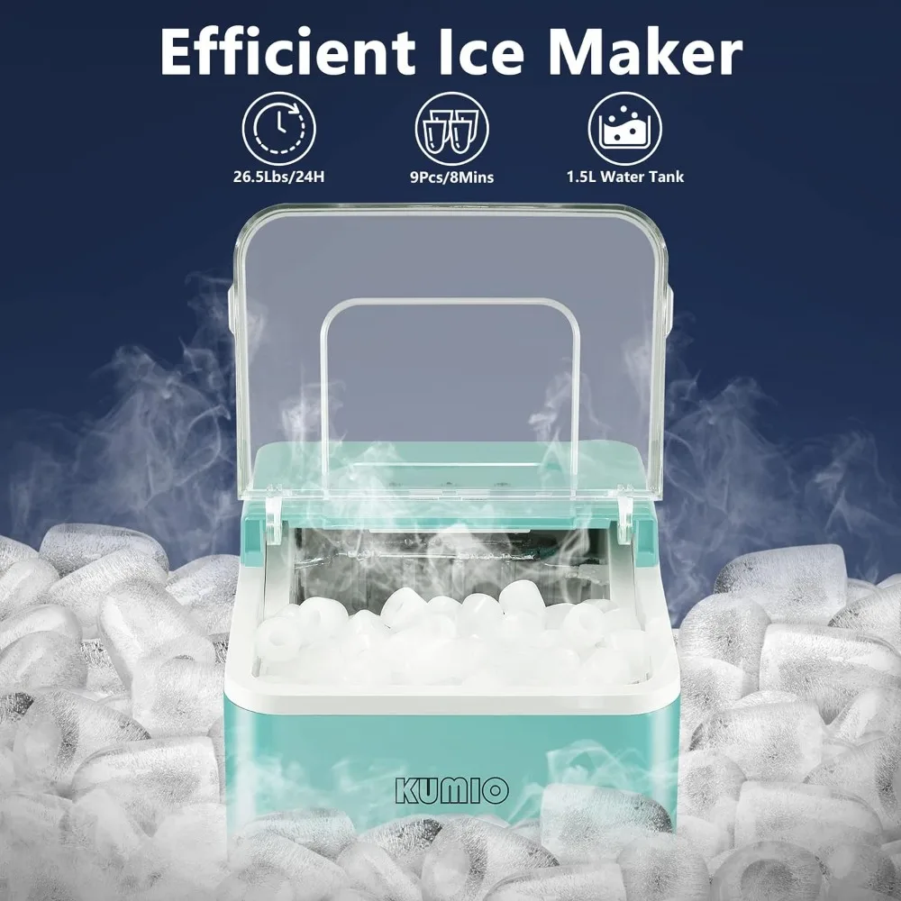 26.5 lbs/24 hrs, Self-Cleaning Ice Maker, Portable Ice Machine with Ice Scoop & Basket, Blue