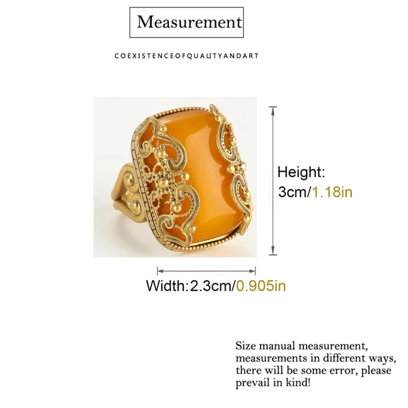 Vintage Square Beeswax Yellow Rings Natural Stone Jewelry High Quality Woman Accessories Luxury Gold Color Trends 2026 Wedding