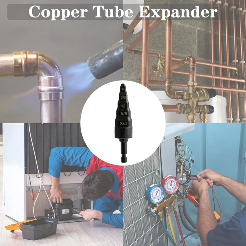 2PCS Copper Tube Expander, 5 In1 Air Conditioner Copper Pipe Swaging Flaring Drill Bits Repair Tool