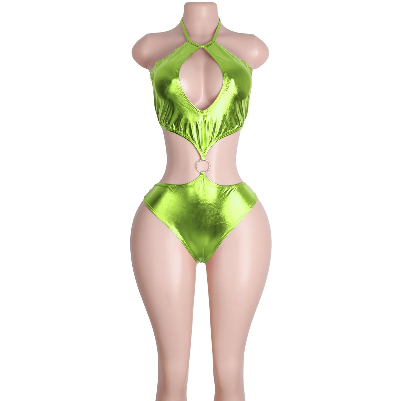 2ピース パテントレザー Tバック メタル ストリッパー 衣装 エキゾチック ダンスウェア パフォーマンス クラブウェア ラインストーン ボディスーツ フェスティバル コスチューム