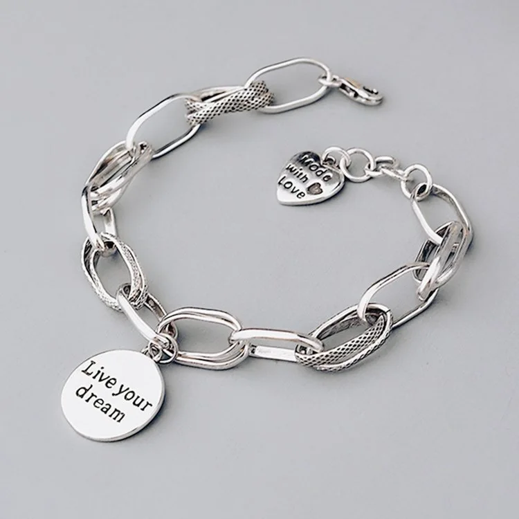 925 Sterling Silver Bracelets for Women Men String Accessories Trend Retro Chain Letters Pendant Party Jewelry Gift
