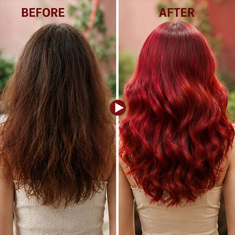 6 In 1 Burgundy Hair Dye Shampoo Multi Botanical Oil Infused Long Lasting Color Cover Grey Hair Easy DIY At Home Hair Coloring C