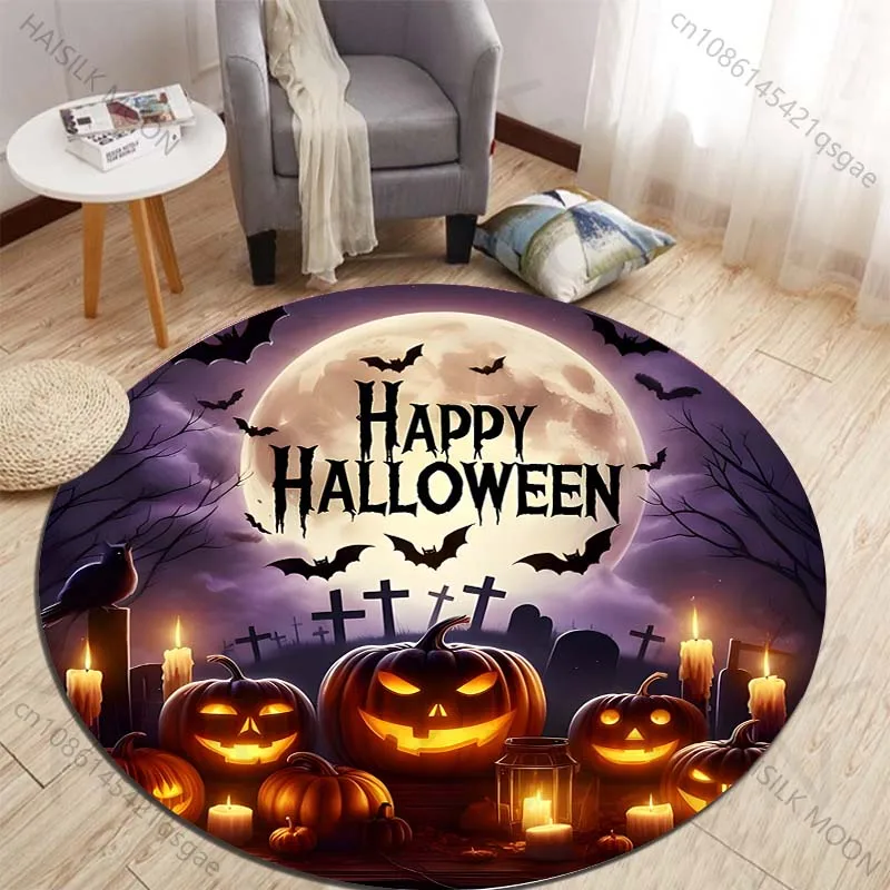 Spooky Halloween Night Atmosphere Printed round carpet living room sofa table carpet large pet mat soft round carpet home decor