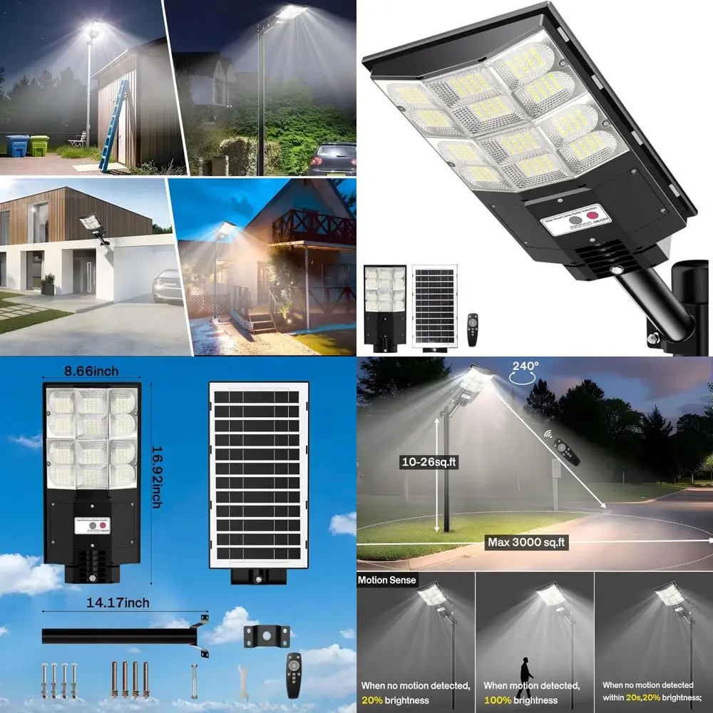 

Солнечные уличные светильники с датчиком движения 7000 Вт, 25000 лм, сверхъяркие, водонепроницаемые IP66, для подъездных дорог, садов и гаражей