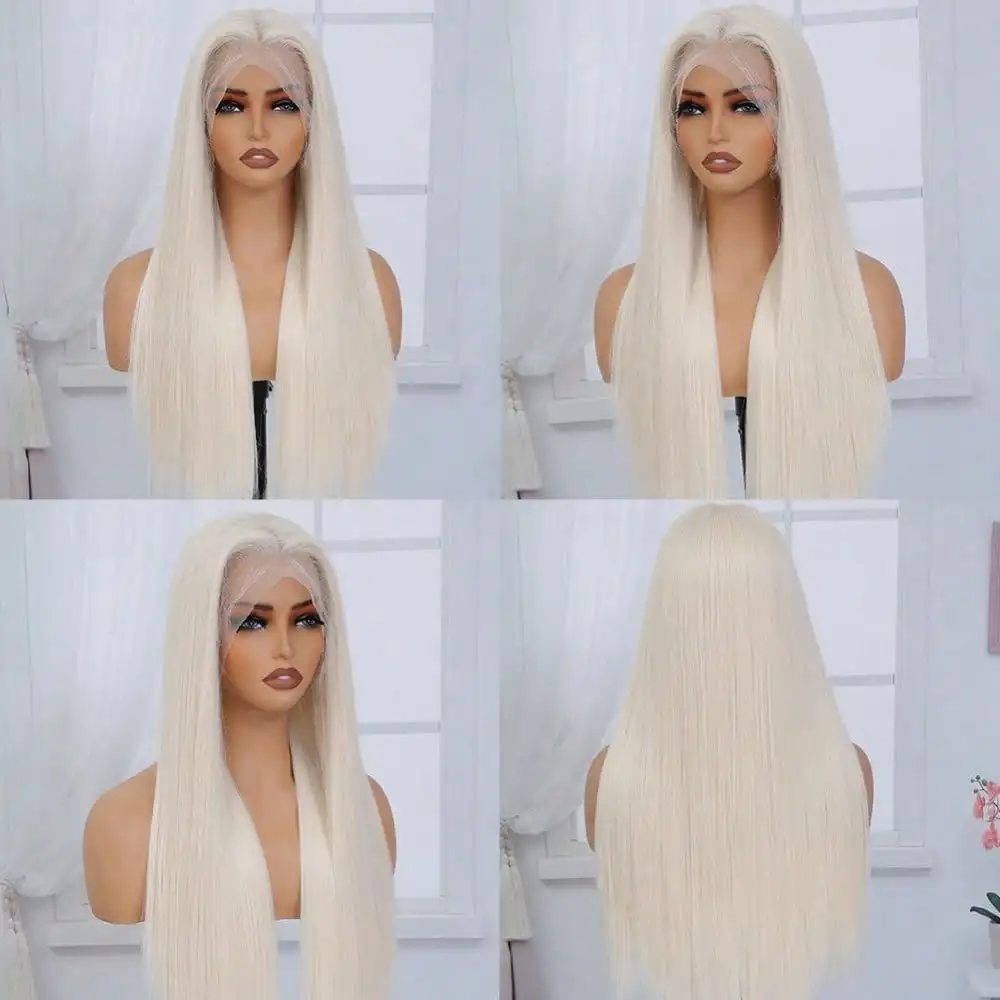 Platinum Blonde Lace Front Wig for Women 26 Inch Straight 13*4 Natural Lace Wigs High Quality Synthetic  Heat-Resistant  Cosplay