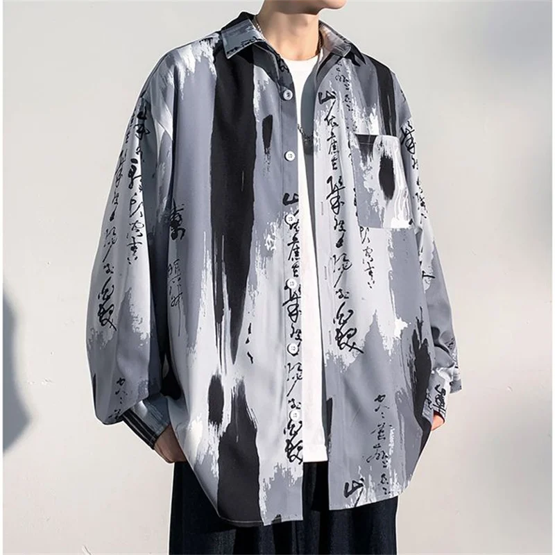 Y2K Spring Summer Shirt Man 2024 New Chinoiserie Lapel Single-Breasted Men's Clothing Blouse Fashion Printing Loose Top Hombre