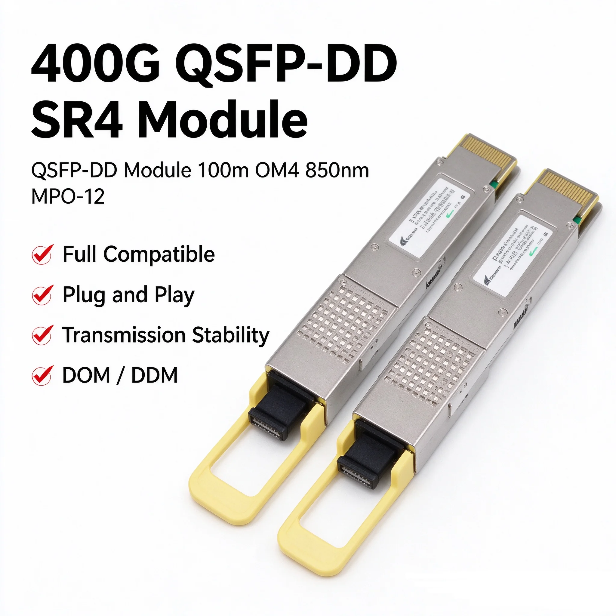400G QSFPDD SR4 100m Optical Transceiver Module 400GBASE SR4 850nm MPO-12 APC DOM DDM Compatible