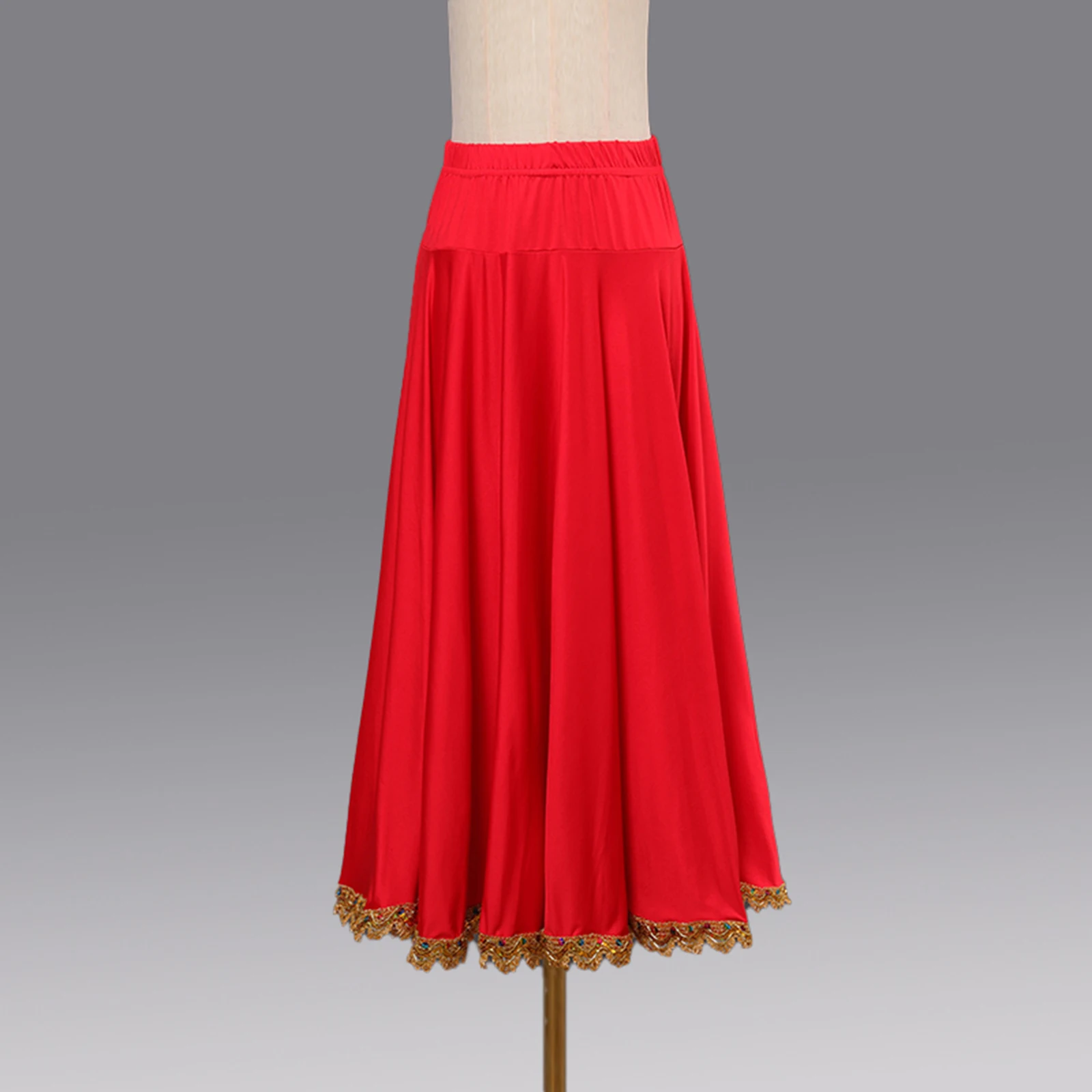 Damska spódnica do flamenco, tańca towarzyskiego, pełna okrągła spódnica maxi z wysokim stanem i falbanami do hiszpańskiego paso doble, tańca ludowego na placu i tańca brzucha.