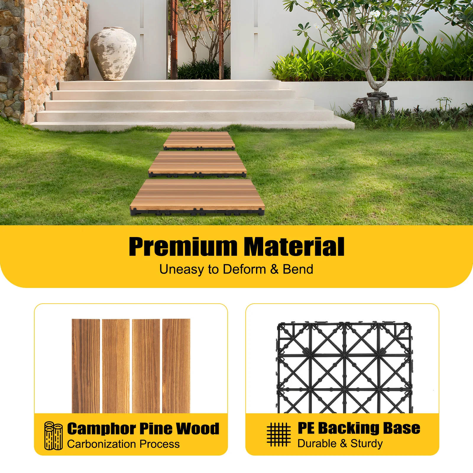 36 pcs Pine Wood Flooring DIY Anti-Corrosion Wood Flooring Tiles 12''x12'' Spliced Flooring