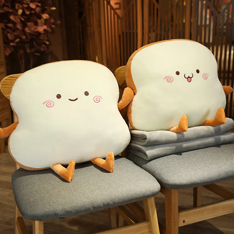 

Cartoon Toast Bread 2 In 1 Plush Pillow Blanket Cute Expression Stuffed Toy Waist Back Cushion For Home Office Car Kids Adults