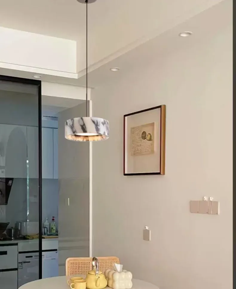 Natural Stone LED Chandelier Dimmable Wire Height Adjustable