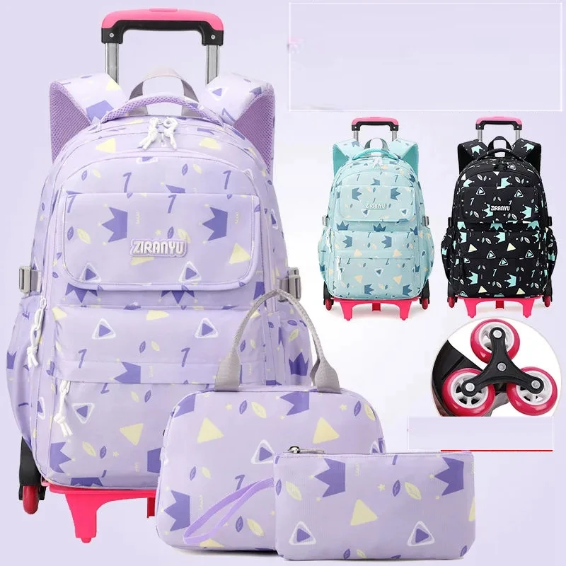 

Ziranyu School Wheeled Backpack Bag Set Lunch Bag Pen Bag Kids School Rolling Backpack With Cart School Trolley Bag For Girls