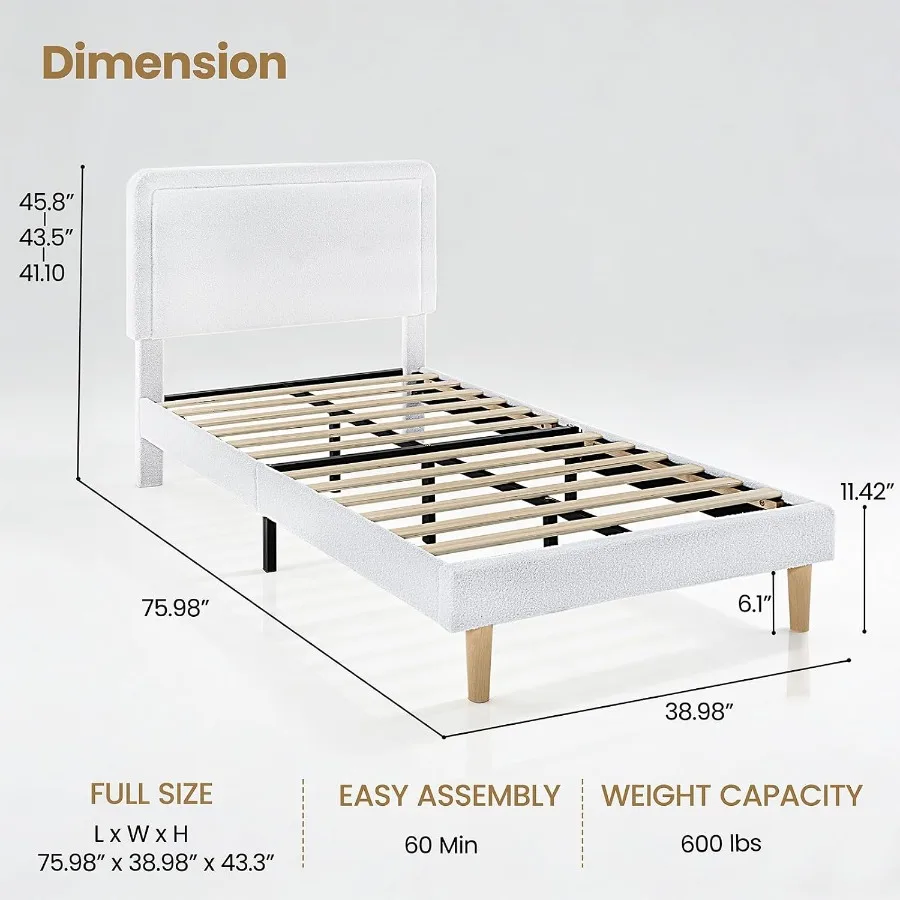 Size Cloud Bed Frame with Adjustable Headboard