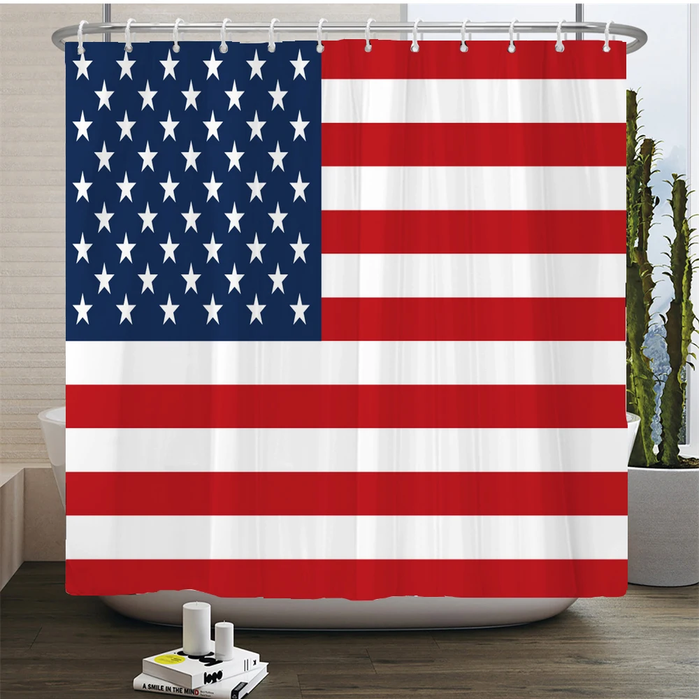 United States Flag Shower Curtain Sets America Flag Printed Bath Curtains Bathroom Decor Toilet Lid Cover Non-Slip Rugs Mats