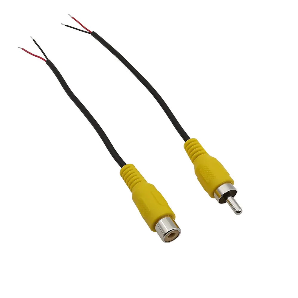 2Pcs RCA Male Female Plug to Bare Wire Open End Pigtail Audio Video Cable Wire Connector Car RCA Plug Socket Extension Cords DIY