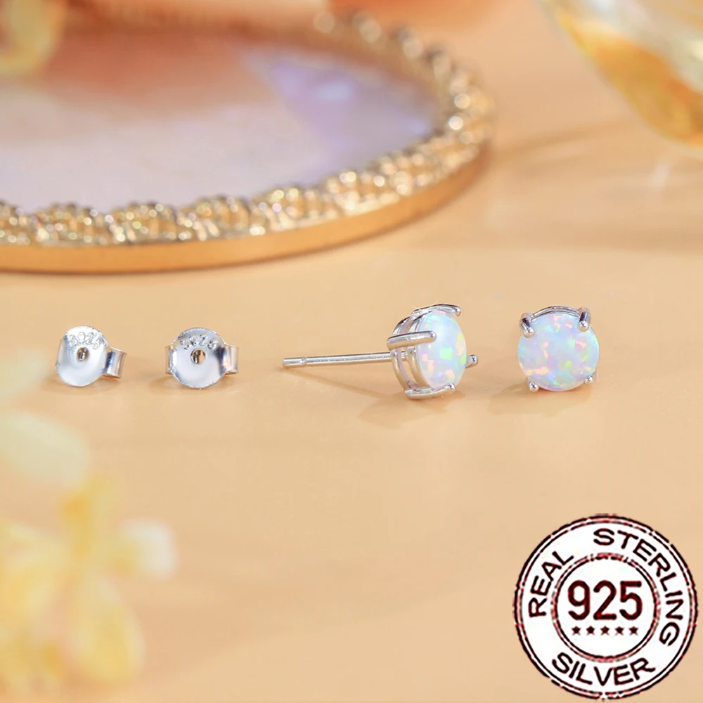 CWWZircons S925 فضة رائعة الأبيض أوبال أقراط مستديرة للنساء الفتيات العصرية اليومية حفلة غرامة مجوهرات SE125 #6